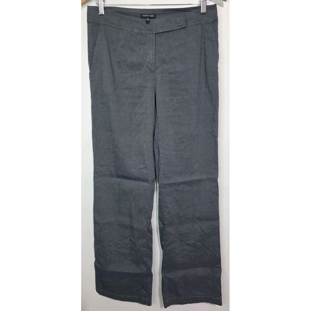 EILEEN FISHER Dark Charcoal Gray Linen-Viscose Spandex Blend Pants 6 Trouser EUC